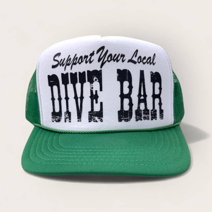 Happi Style - Wholesale Trucker Hat - Unisex - Support Your Local Dive Bar | Kelly/White