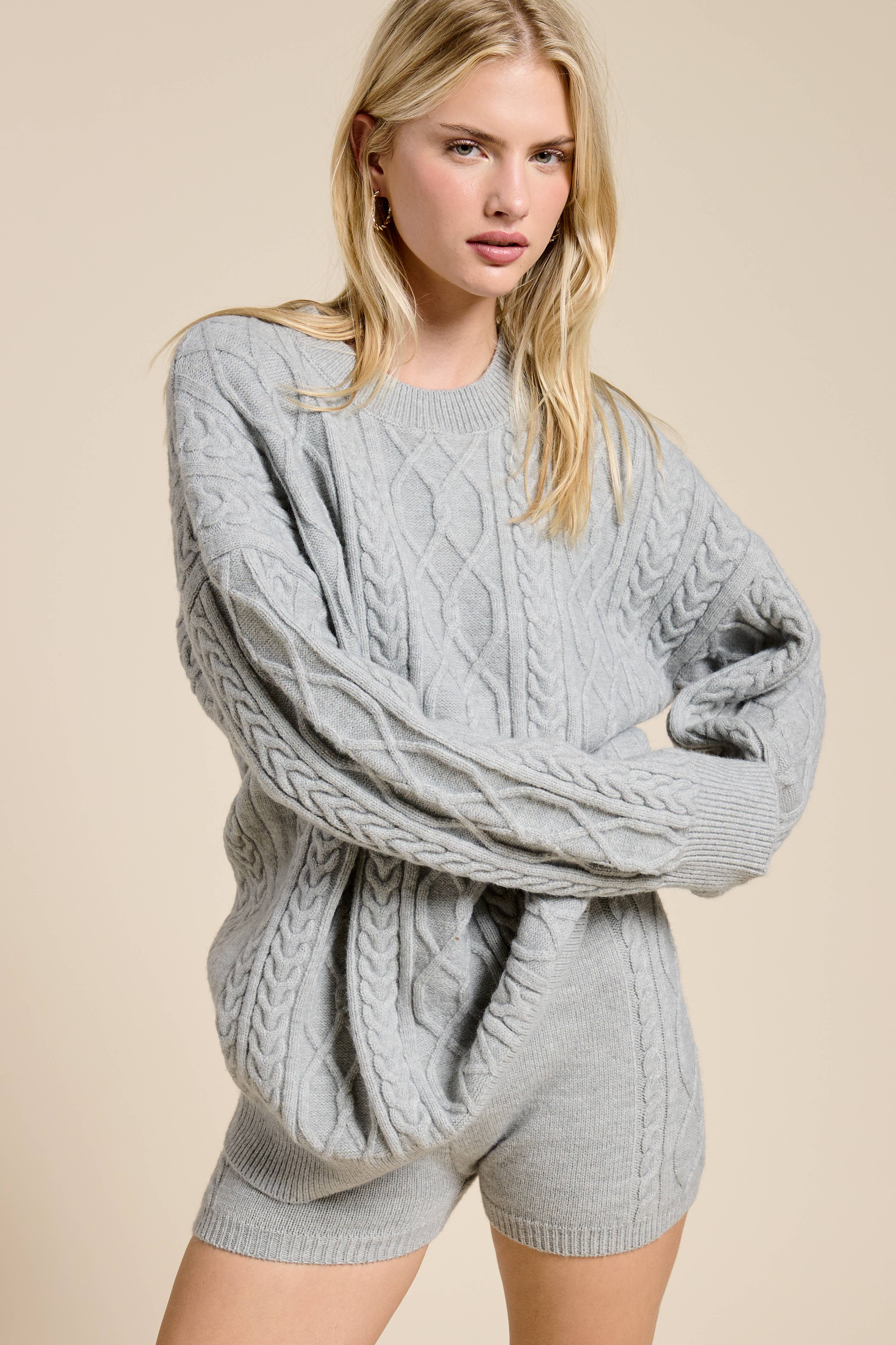 Mimosa - Wholesale Top & Short Set (NOT Loungewear) - Women's - Cable Knit Sweater and Shorts Set22