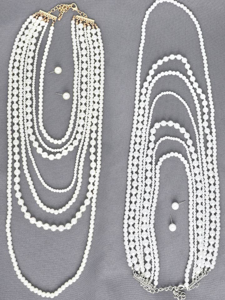 Multi-Strand Pearl Necklace Set for wholesale by SP Sophia Collection
