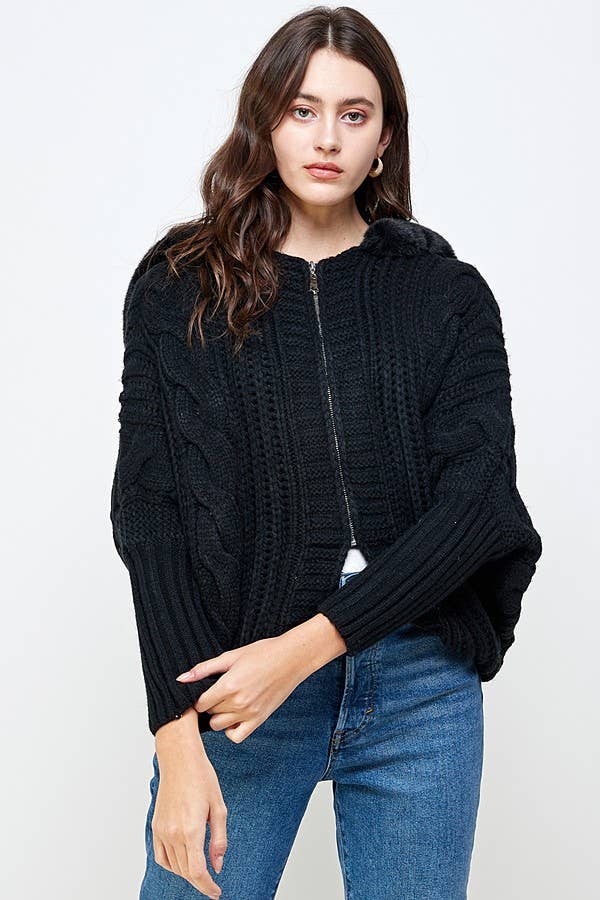 Sweet Generis – wholesale Hoodie - Dam – CHUNKY KABEL STICKA ZIP UPP DOLMAN PÄLS HOODIE9