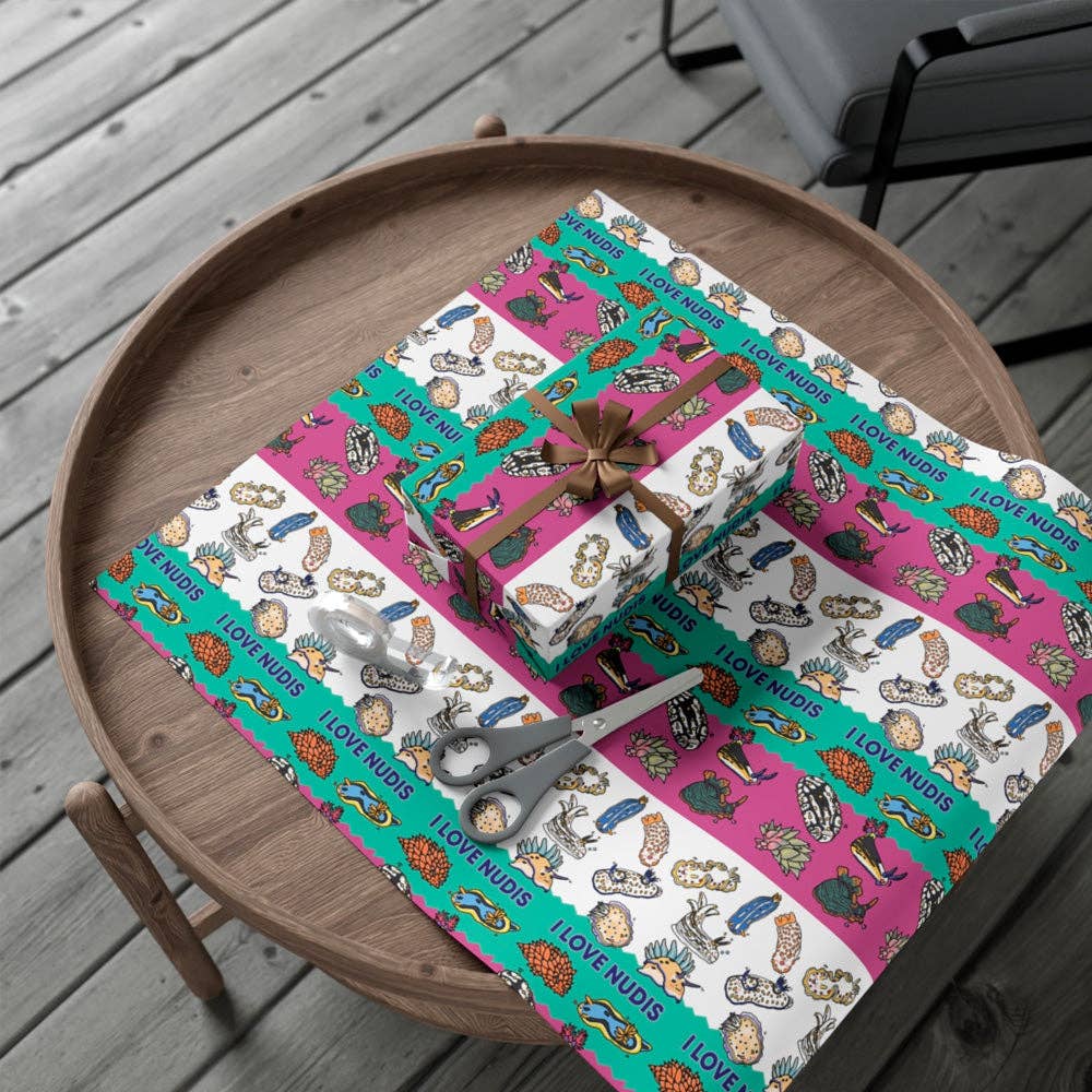 I LOVE NUDIS – wholesale Wrapping paper roll – I LOVE NUDIS™ Colorful Nudibranch Collage Recycled Gift Wrapping Paper3