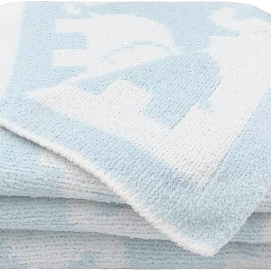 Living Textiles - Wholesale Bedding Blanket - Kids & Baby - Chenille Baby Blanket - Blue Elephant