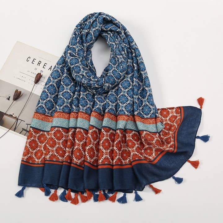 Funkyrel® Atzbranding Limited – wholesale Scarf – Women's – Scarvii - Color-Blocked Shawl Scarf with Tassels - Stylish & Versatile5