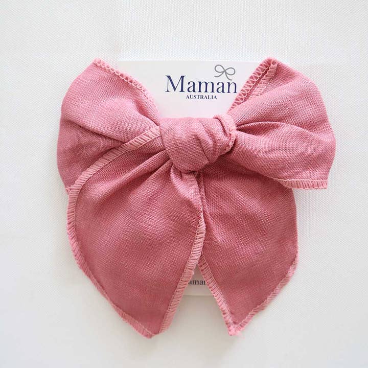 Maman - Wholesale Hair bow – Kids - Girls Soft Linen Bow Hair Clip - 2 Colors0