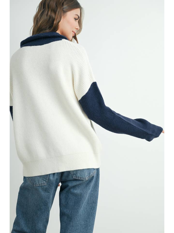 BUTTERMELON - Wholesale Cardigan - Women's - Color Block Collar Half Zipper Pullover Sweater - BMW7589