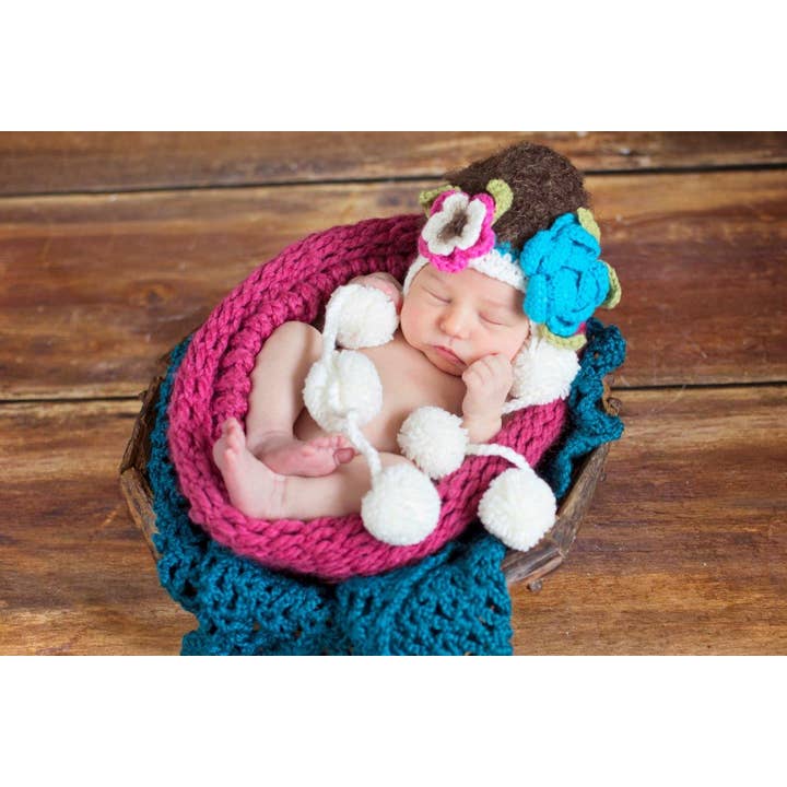 Bohemian Flower Crocheted Handmade Heirloom Baby Gift Hat for wholesale by The Daisy Baby LLC