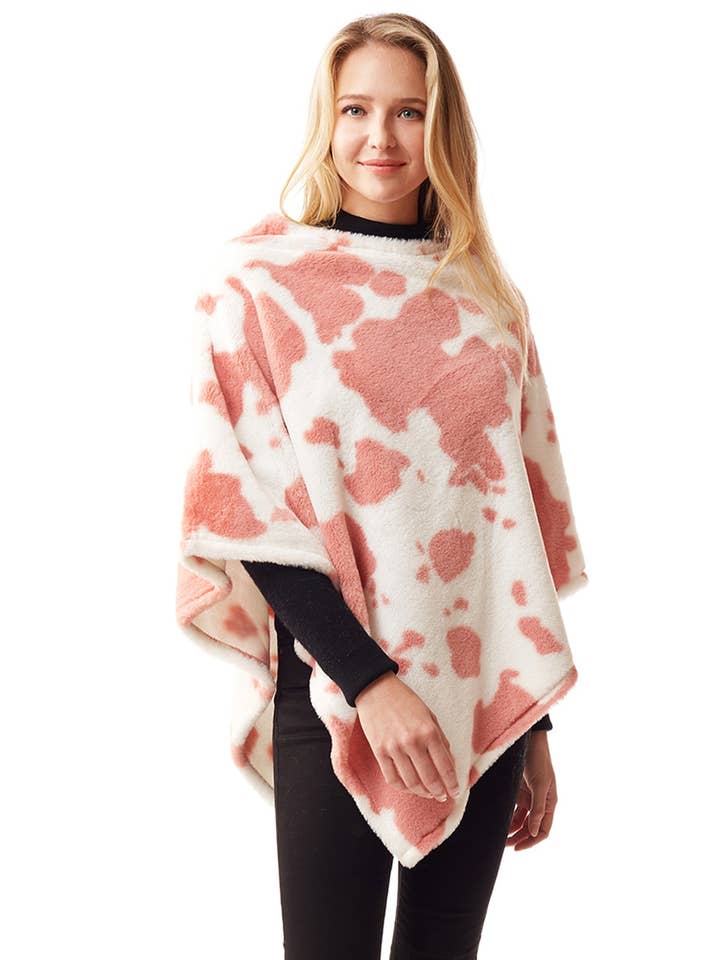 Hana – Engroshandel Poncho - Dame – Poncho i imiteret pels med ko-print
