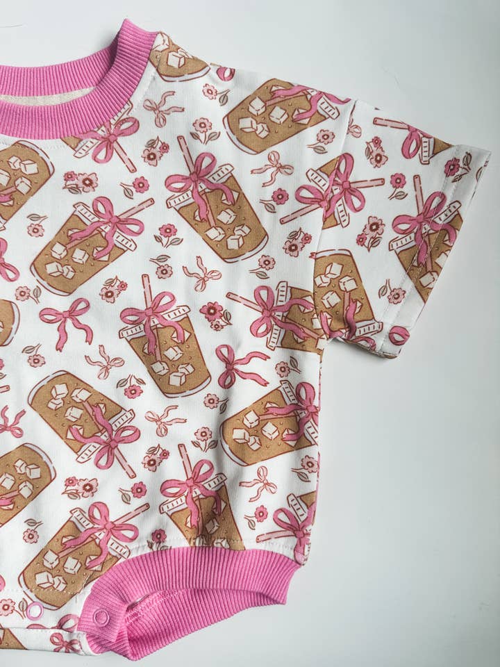 Oversized T-shirt Bubble Romper- Iced Coffee Date for wholesale by Addie Joy company