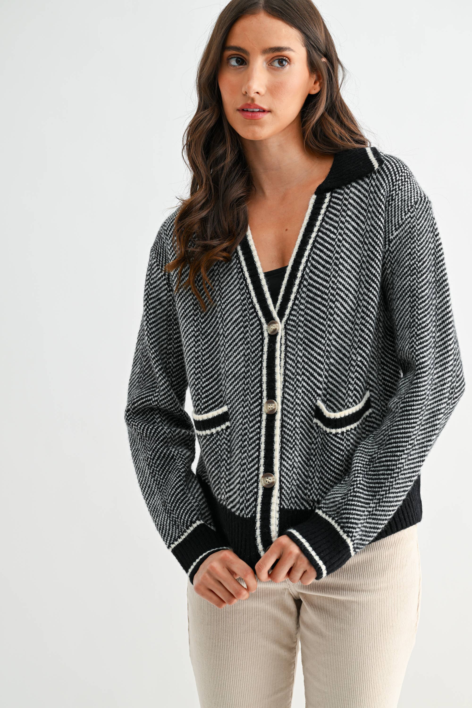 Camellia - Wholesale Knit Sweater - Women's - CW10236E HERRINGBONE KNIT CARDIGAN10