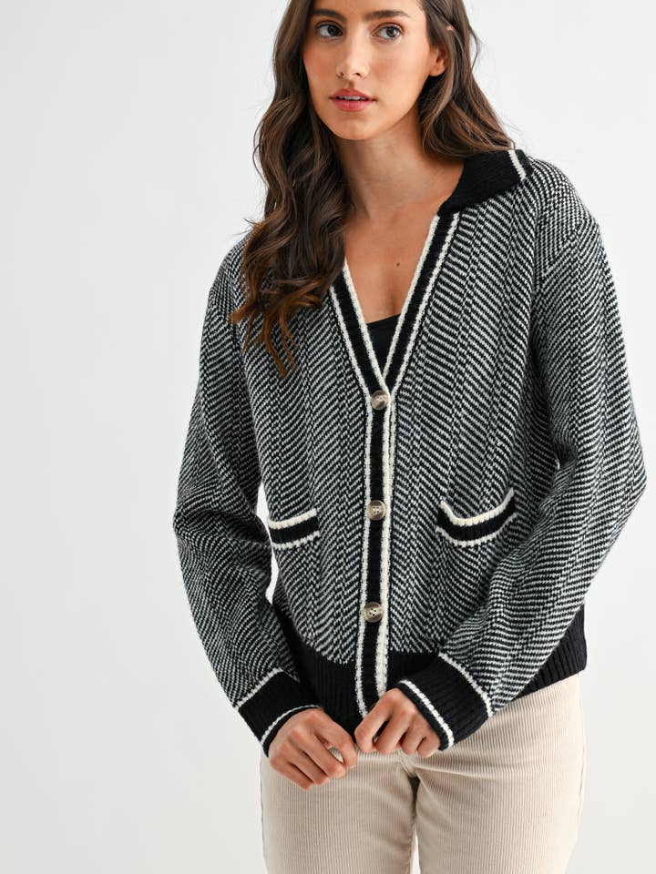 Camellia - Wholesale Knit Sweater - Women's - CW10236E HERRINGBONE KNIT CARDIGAN10