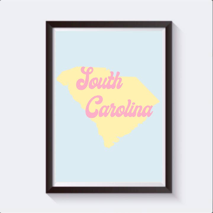 Impresión de viaje con mapa retro de Carolina del Sur - Disponible en 6 tamaños para venta al por mayor de 2 Sisters