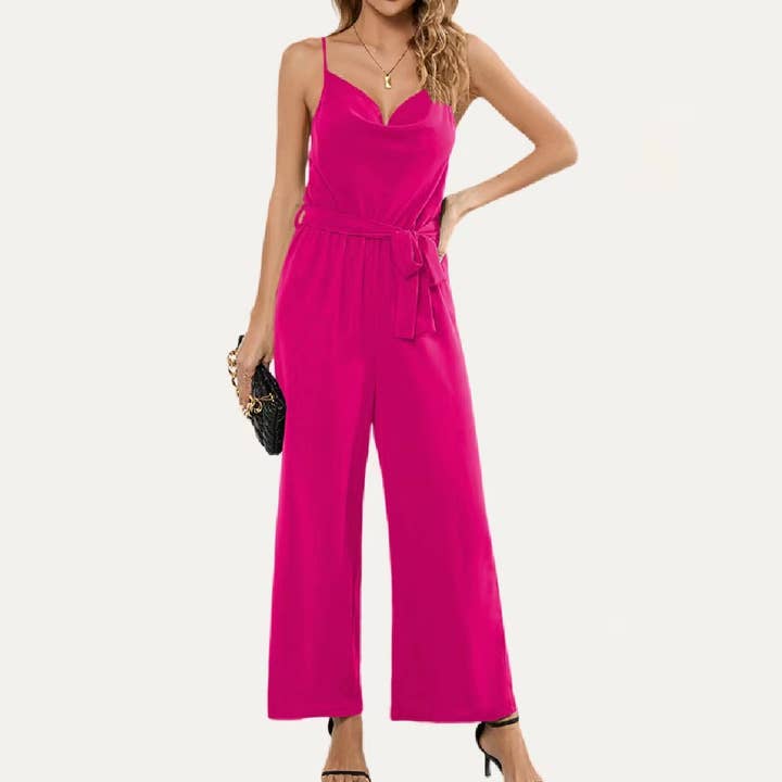 Lady Grace Solid Draping Neckline Straps Sleeveless Jumpsuit for wholesale by The Moment Collection
