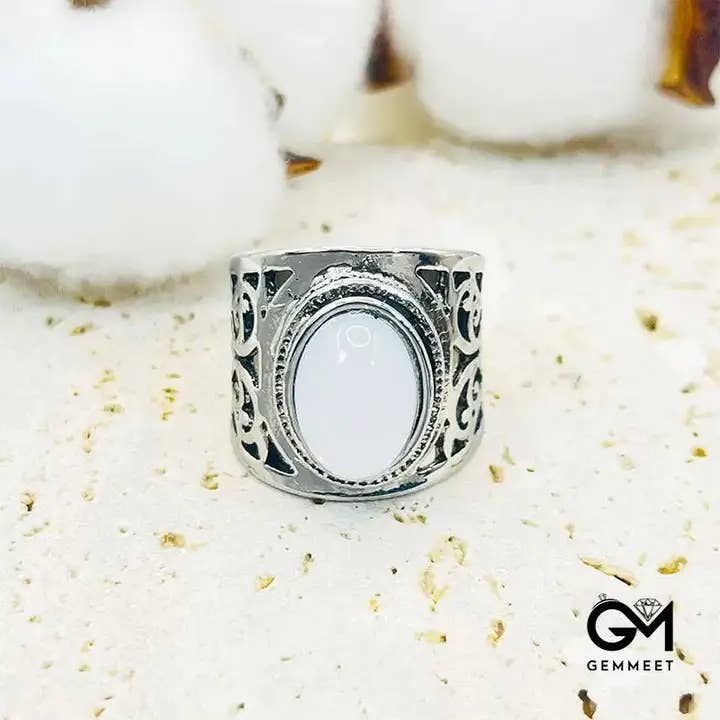GemMeet – wholesale Single stone/solitaire ring – Fashion Large Moonstone Filigree Ring  3