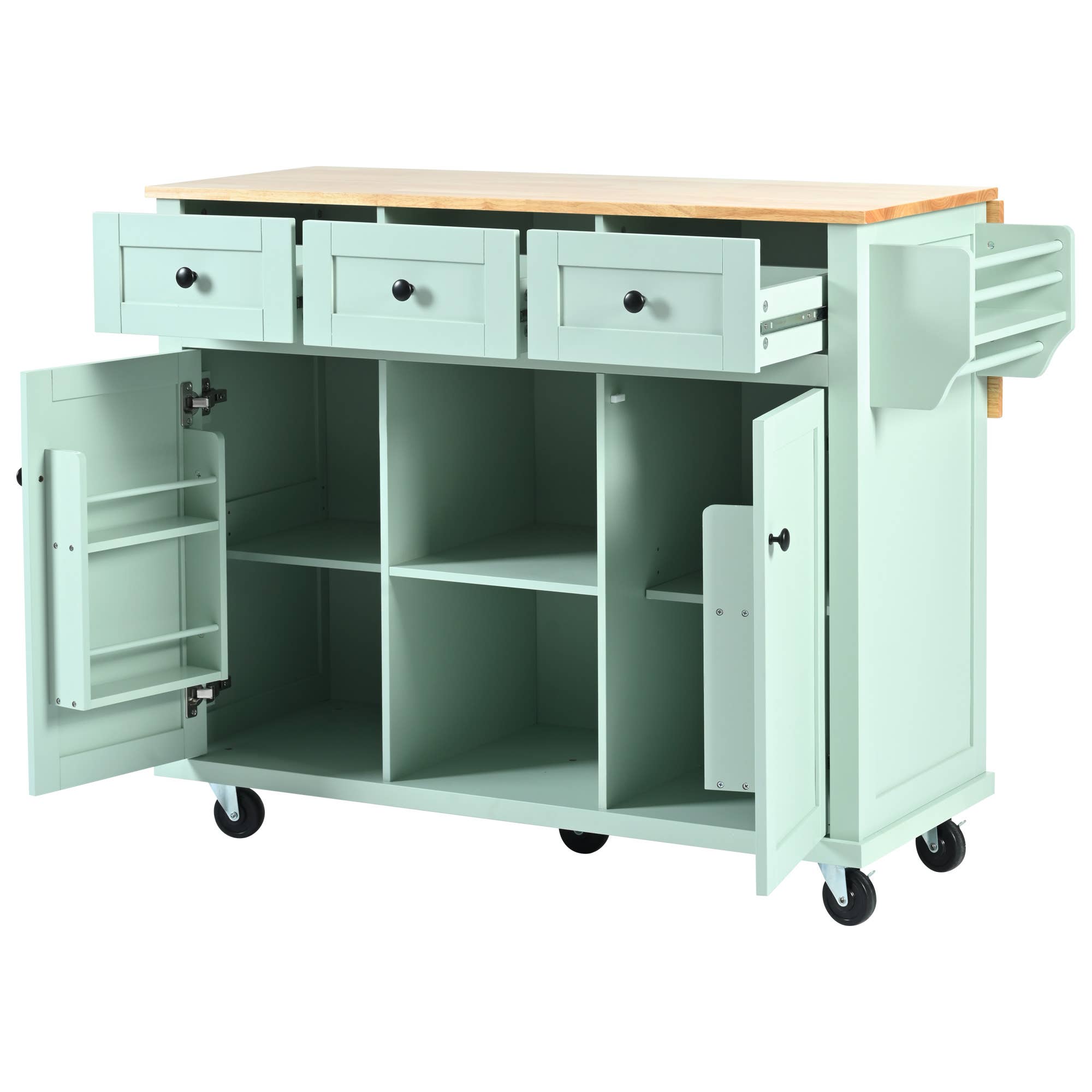HOMYCASA DESIGN INC - Wholesale Kitchen Storage/Organizer - Mint Green Rolling Work Cart & Drop Leaf Adjustable Storage10