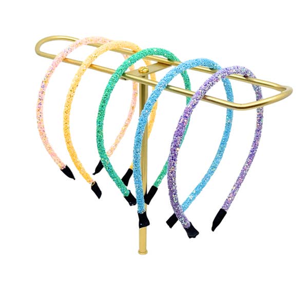 American Jewel - Wholesale Fashion Headband - Kids - Pastel Rainbow Glitter Headband Set