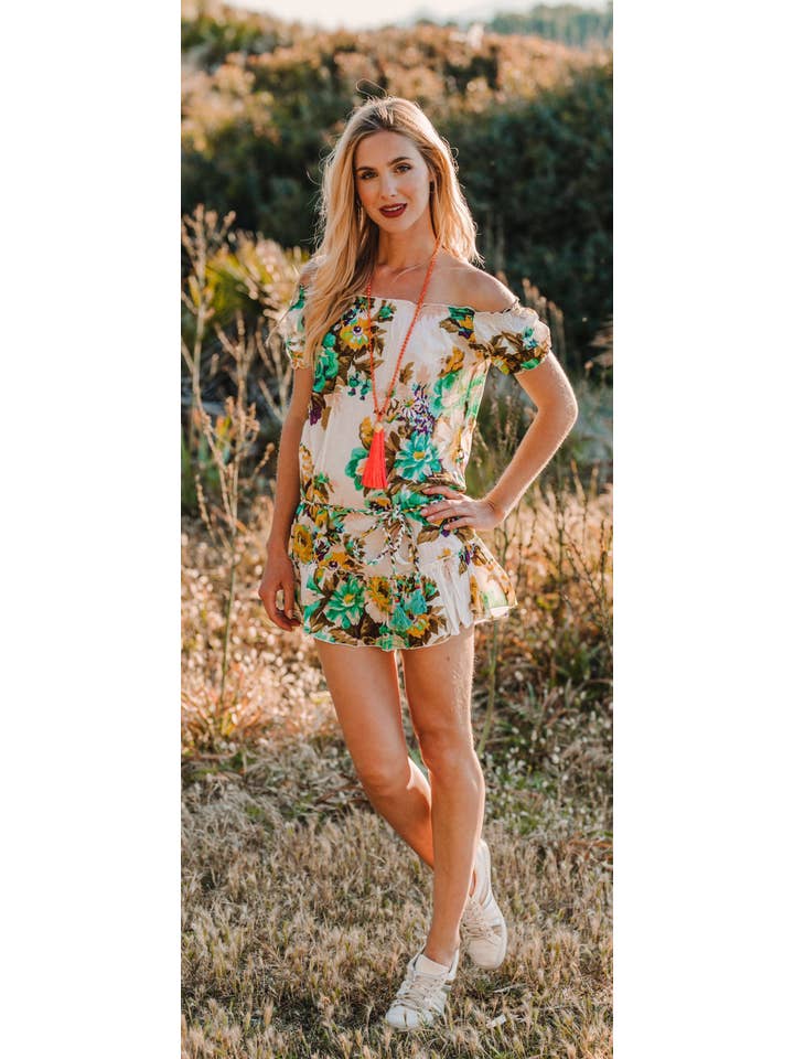 Miss Kitsch – wholesale Dress – Women's – White Floral Cotton Short Summer Dress, Boho Summer Dress, Short Dress, Beach Dress, Tunic Dress, Holiday Dress, Cali Summer Dress6