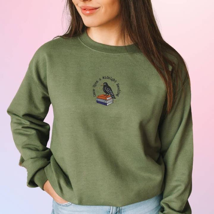 Embroidered Poe Sweatshirt Bookish Raven for wholesale by Bookish Queen