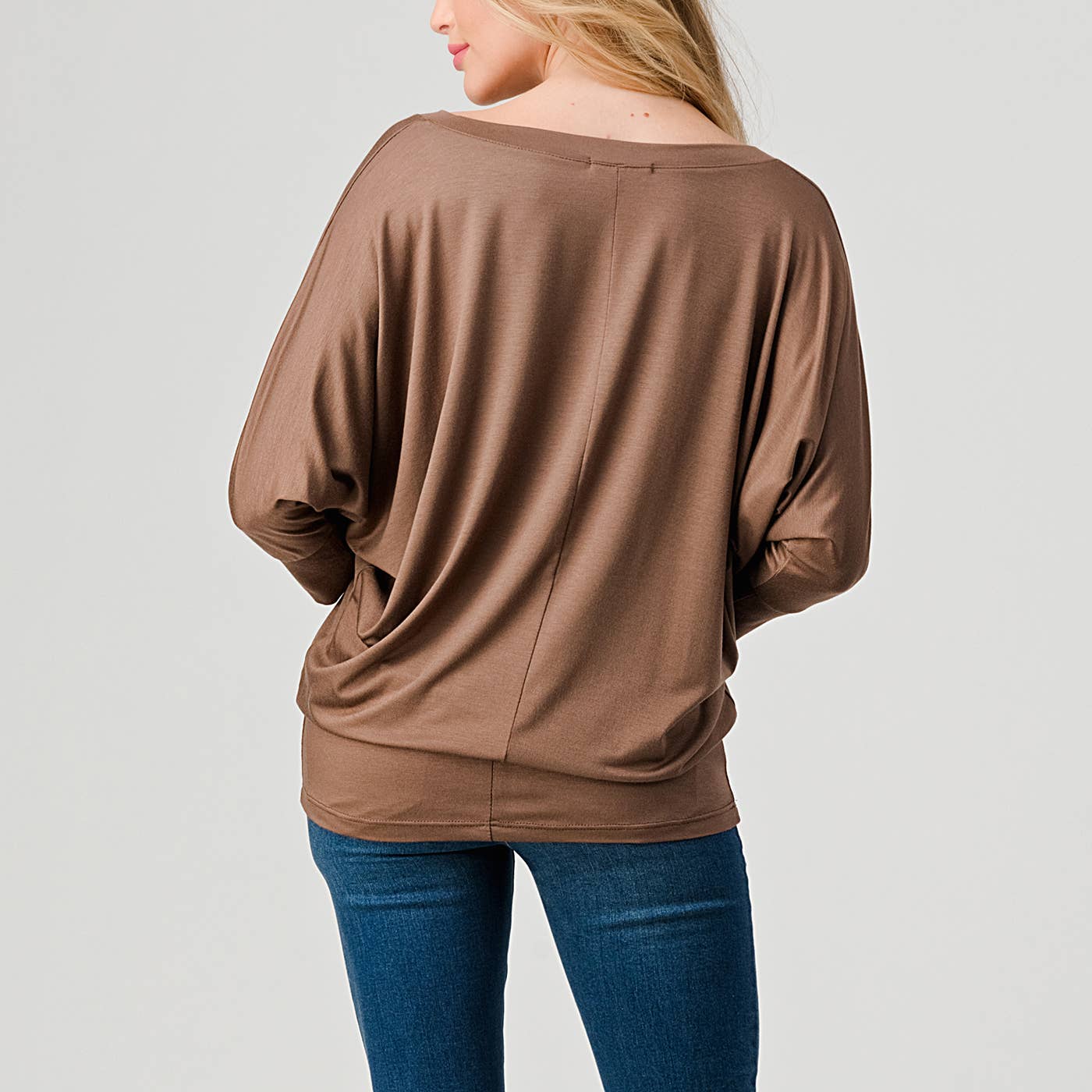Heimious - Wholesale Knit Top - Women's - 3/4 Dolman Sleeve V-neck Modal Jersey Top, 257348