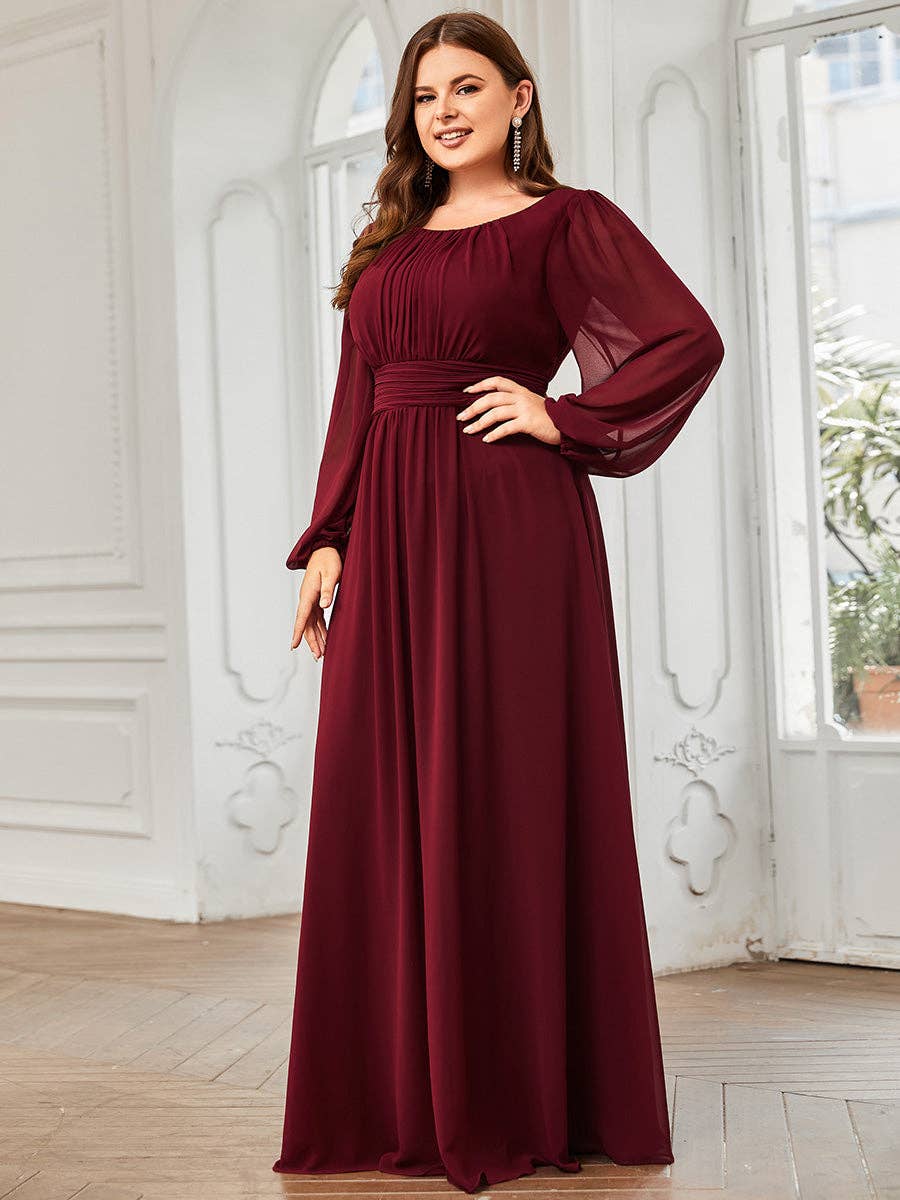 Ever-Pretty - Wholesale Gown - Women's - Plus Size Long Lantern Sleeves Round Neck Bridesmaid Dress6