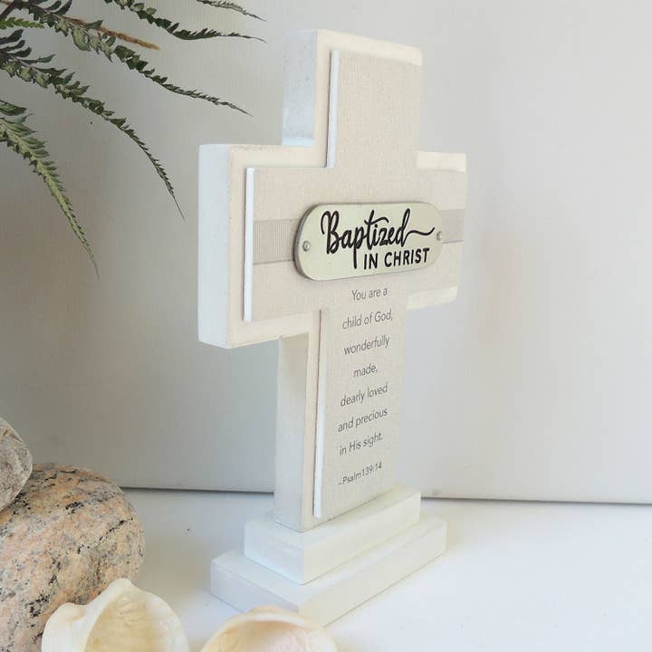 Abbey & CA Gift - Wholesale Decorative Tabletop Object - Baptism Standing Cross