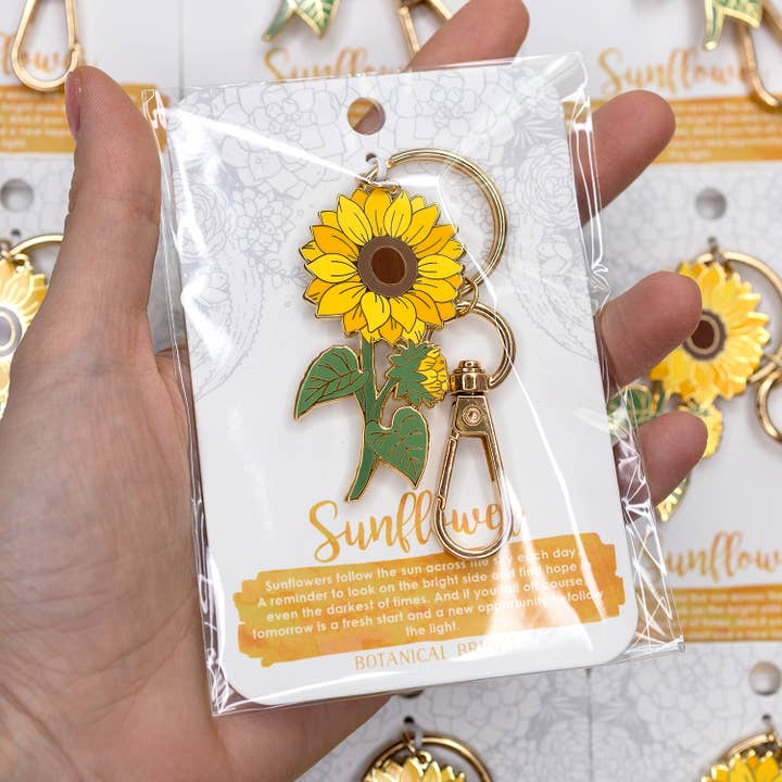 Botanical Bright - Wholesale Keychain - Unisex - Sunflower Enamel Keychain with Key Clip3