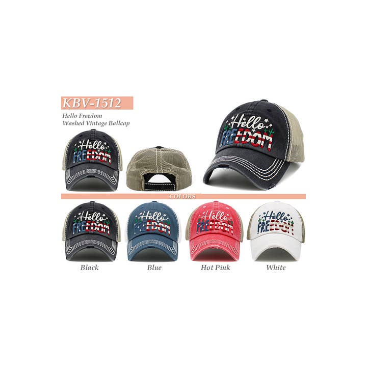 Hana – wholesale Baseballkeps - Dam – HELLO FREEDOM Amerikansk flaggtema Vintage bollkeps7