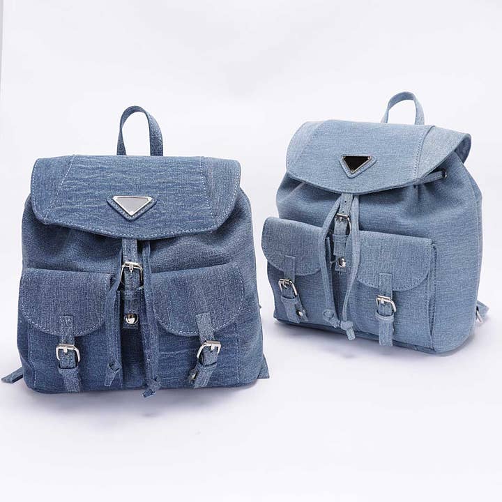 Denim Double Pocket Front Backpack for wholesale by 3AM BY H&D ACCESSORIES