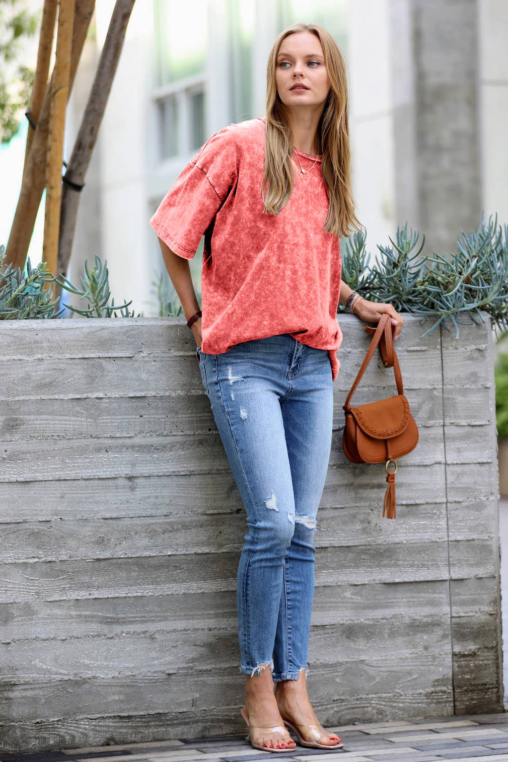 42POPS – Großhandel T-Shirt – Damen – Übergroßes gewaschenes Baumwoll-T-Shirt2