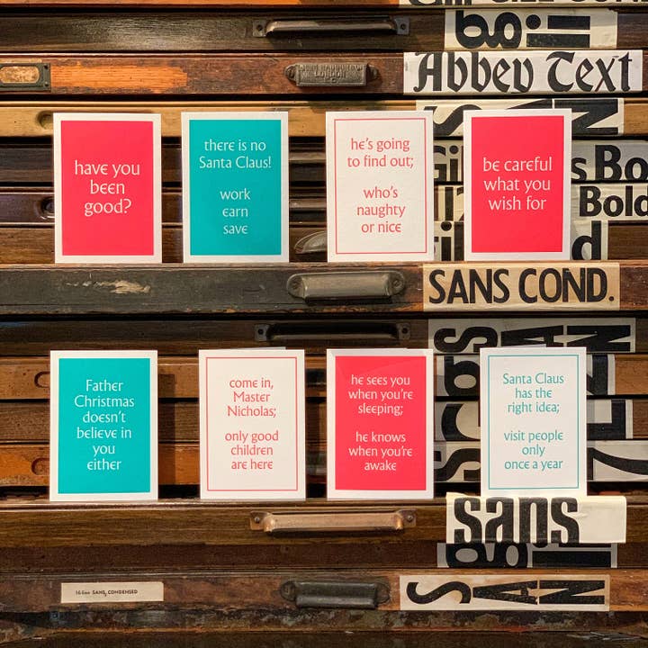 Christmas messages letterpress greeting cards - set of 8 cards for wholesale by Typoretum