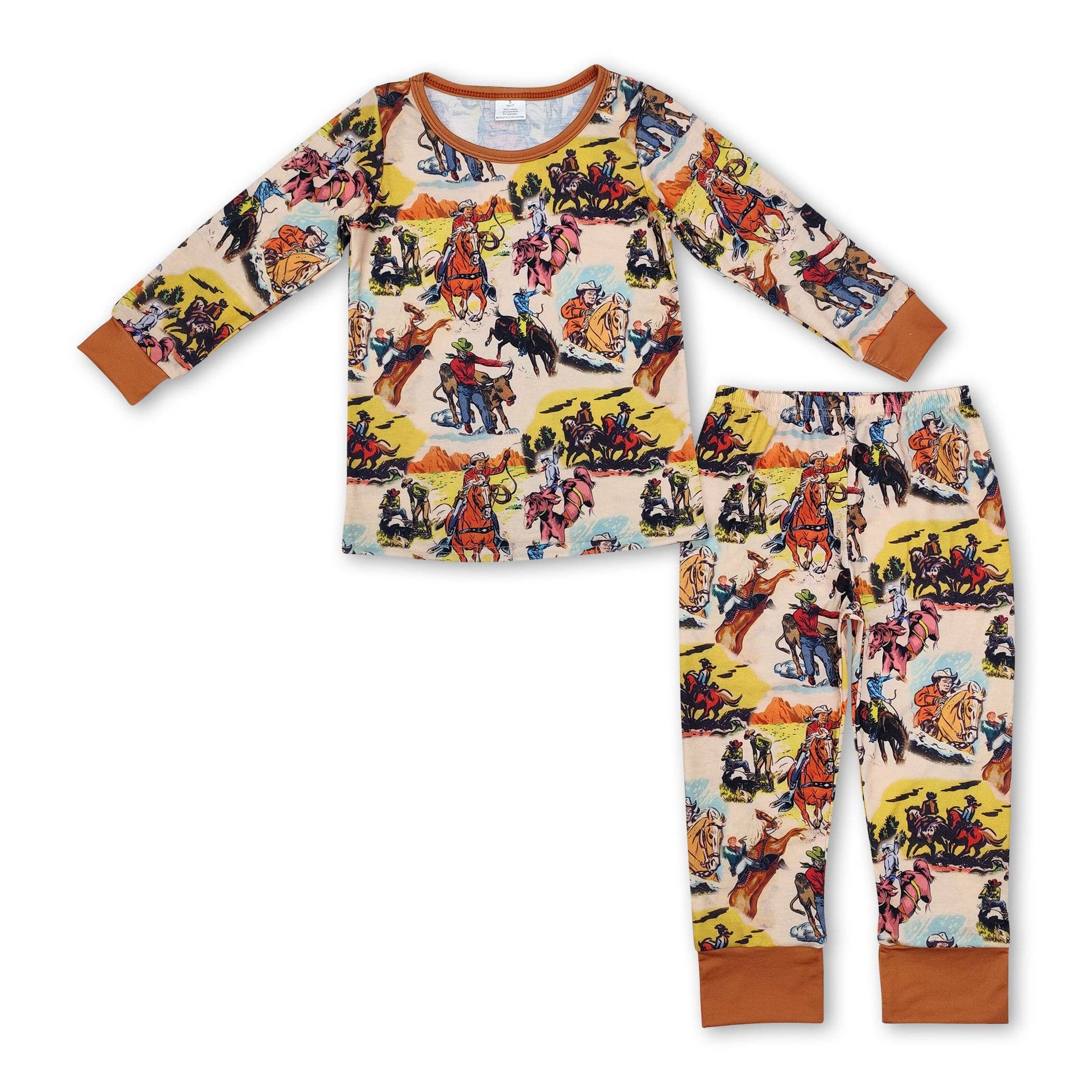 Yawoo Garments - Wholesale Sleepwear Set - Kids - Long sleeves horse rodeo western kids boys pajamas0