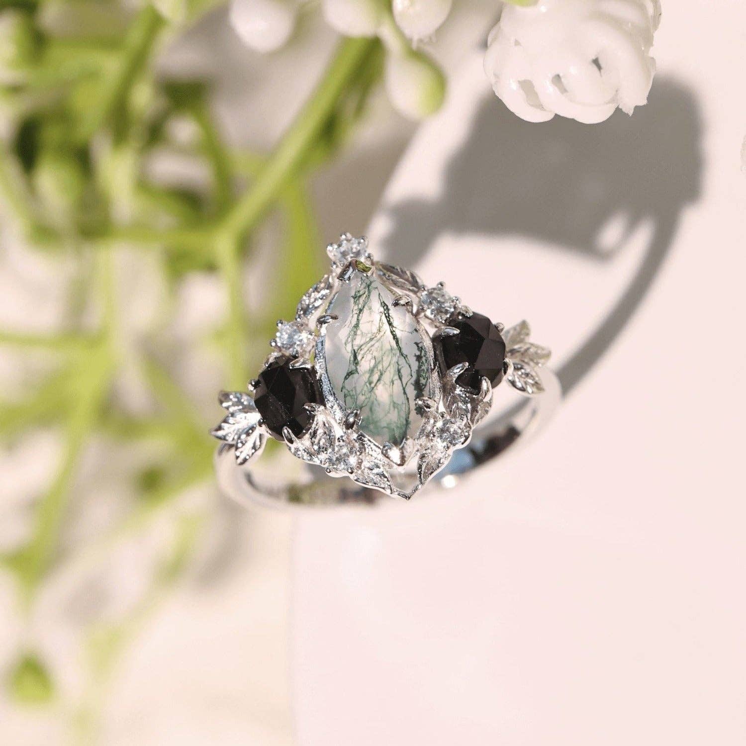 Azura Jewelry - Wholesale Cocktail/Statement Ring - Noctis Moss Agate Black Onyx Ring©3