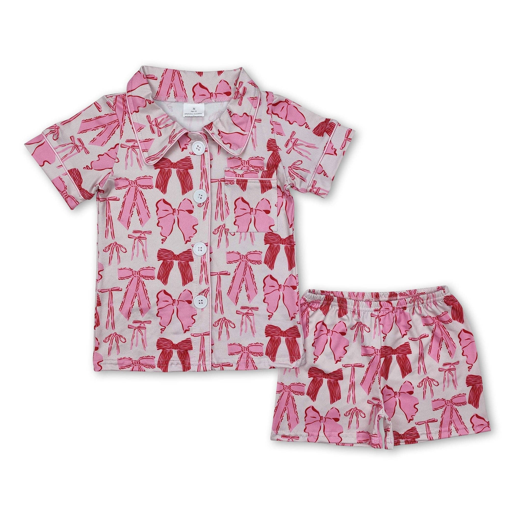Yawoo Garments - Wholesale Sleepwear Set - Kids - Short sleeves bow baby girls button down pajamas0