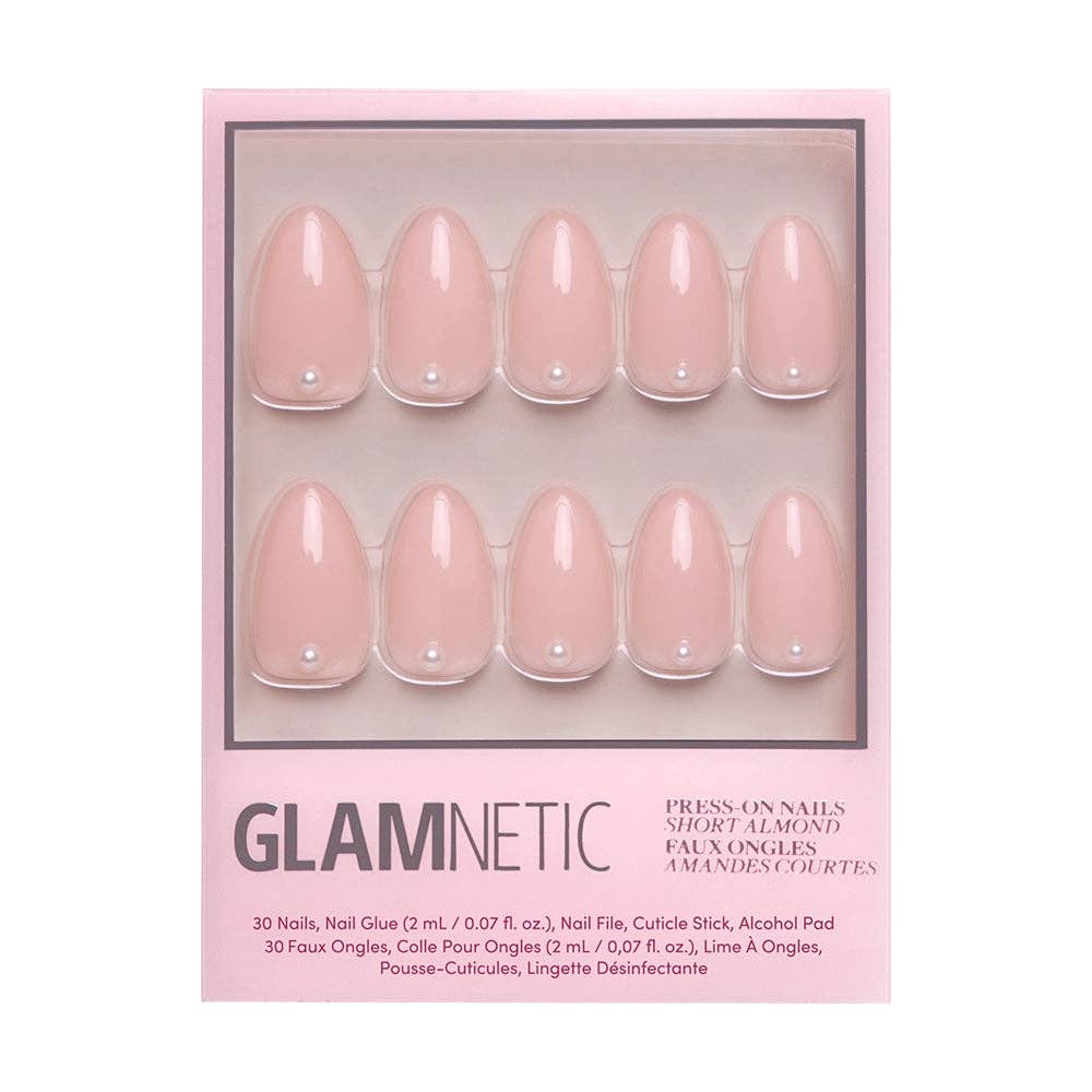 Glamnetic - Vente Faux ongles/vernis en patch - Wifey Ongles Press-On | Ongles de Mariée Amande Courte Nude Perle1