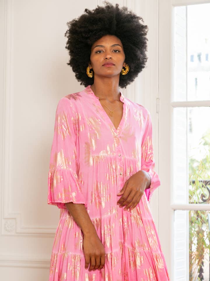 Vestido túnica tie-dye com estilo desbotado e corte evasê por atacado de last queen