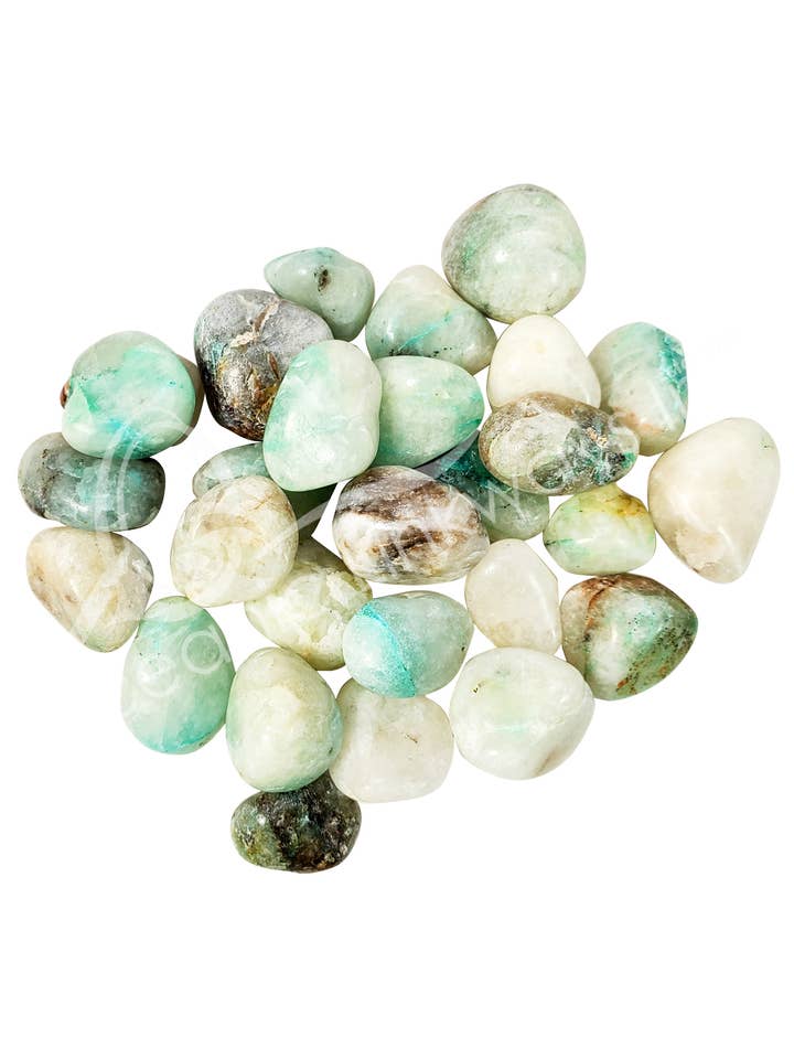 TUMBLED STONES - QUARTZ WITH CHRYSOCOLLA 20-35 MM (KG) for wholesale by Oceanic Linkways Inc