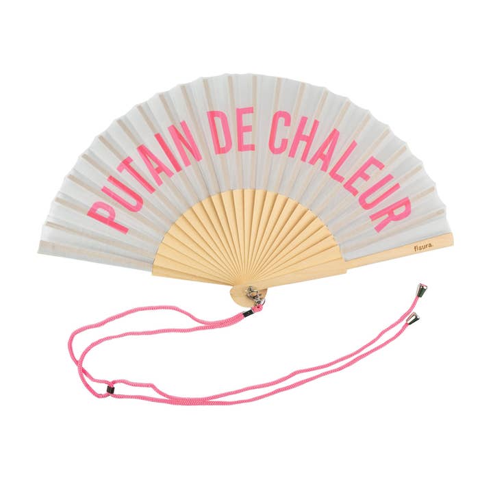 Fisura - Wholesale Handheld Folding Fan - “Putain De Chaleur” Grey and Pink Fan