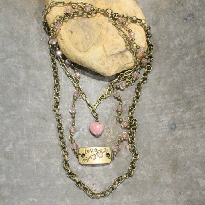 Cupid's Triple Layered Blush Crystal Necklace for wholesale by The Primitive Peddler, Inc.