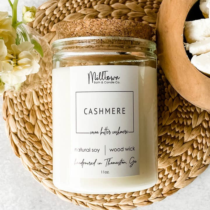 Cashmere Soy Candle-100% Natural Soy Wax | Wooden-Wick Candles | Clean-Burning & Long-Lasting for wholesale by MillTown Bath & Candle Company