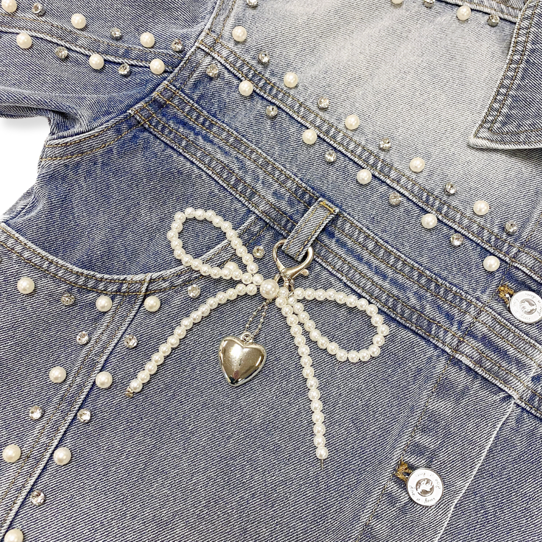 DENIM 17153 Lichtgewassen Versierde Spijkerjas met Strik voor groothandel op Faire4