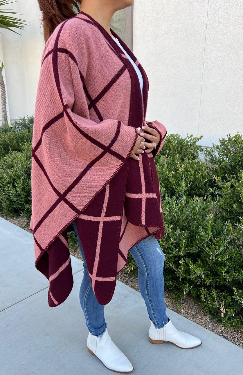 Justin & Taylor - Wholesale Kimono - Women's - Shiver | Plaid Kimono Two-Toned Fall & Winter Shawl7