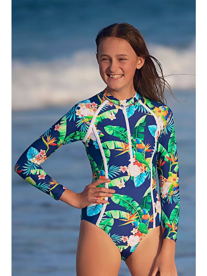Tribe Tropical – Großhandel Badeanzug – Kinder – Langarm-Badeanzug für Teenager-Mädchen/Tween - 'Lorikeet Love'