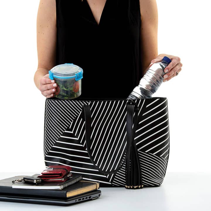 Cool Clutch Pty Ltd - Wholesale Cooler/Cooler Bag - Michelle Cool Clutch (Black & White Stripe) Cooler Bag Tote8