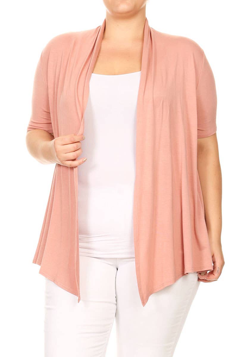 MOA COLLECTION - Wholesale Cardigan - Women's - Women's Plus Size Short Sleeves Draped Solid Cardigan11
