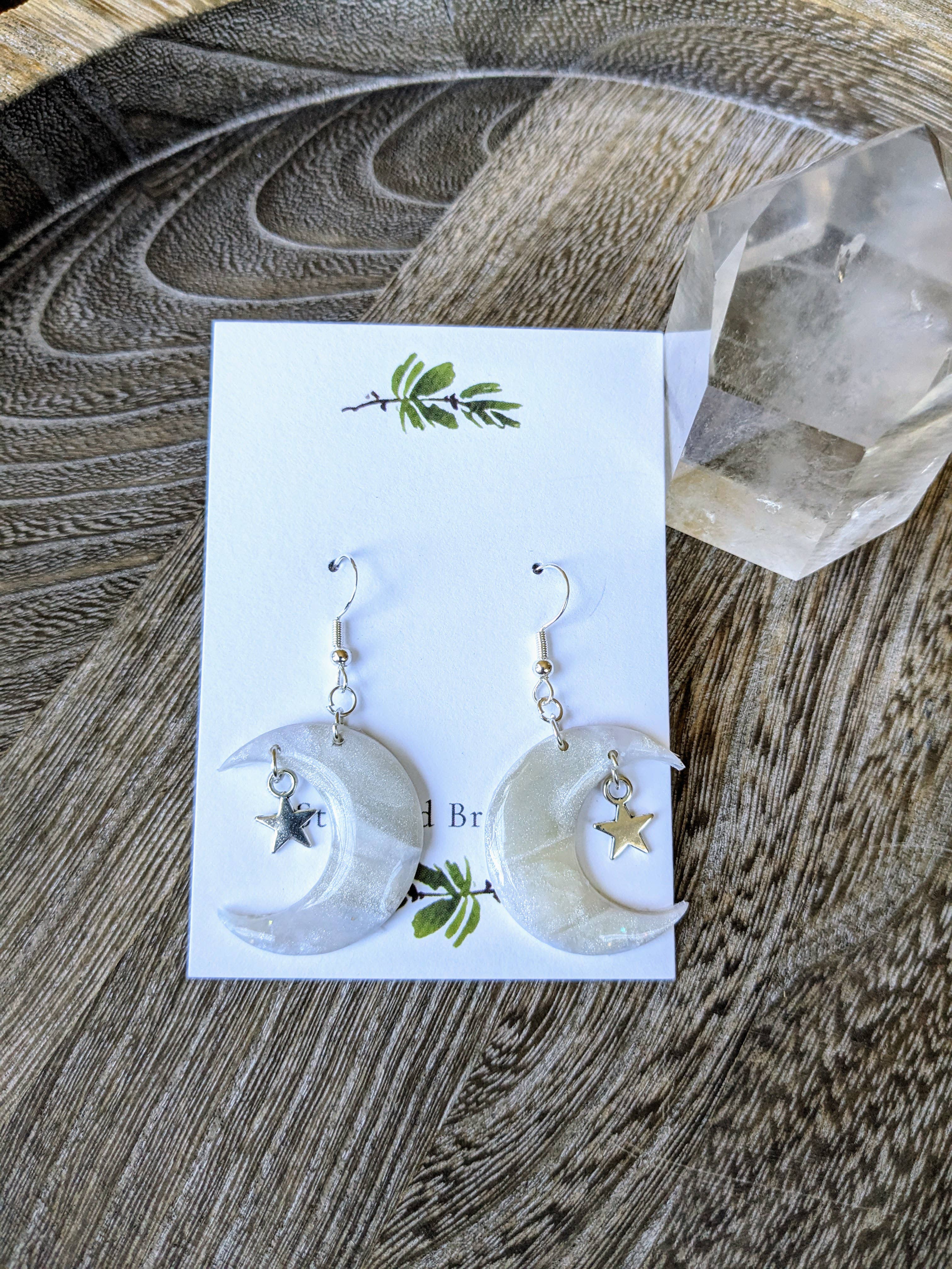 Stag and Branch - Wholesale Dangle Earrings - Pearlescent Cresent Moon and Star Polymer Clay Earrings4