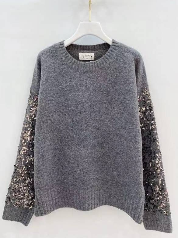 KY CREATION PARIS - Wholesale Knit Sweater - Women's - Round neck sweater with sequin sleeves1