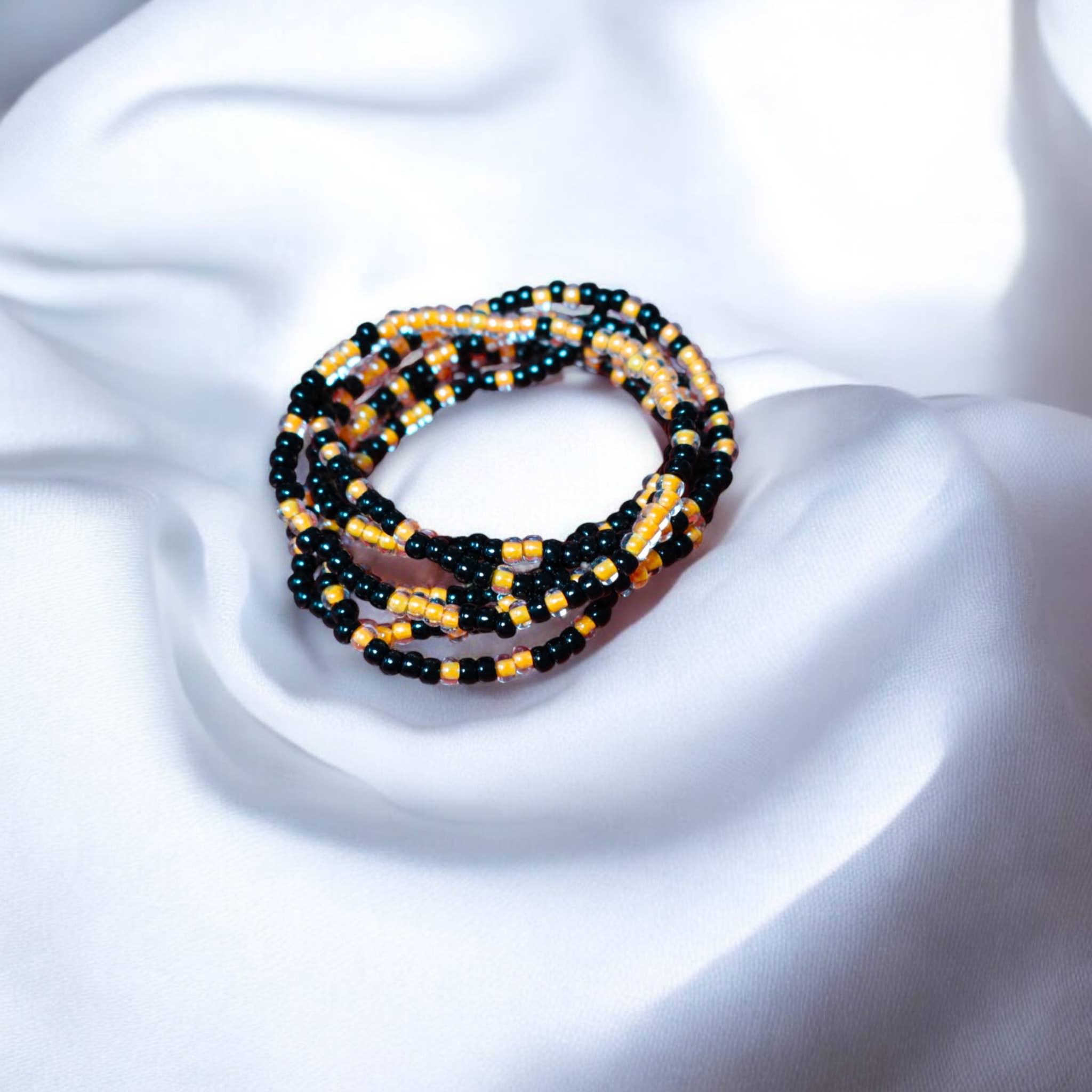 Fish Towne Designs, LLC - Wholesale Beaded Bracelet - Black & Gold Beaded Game Day Seed Bead Bracelet Stack4