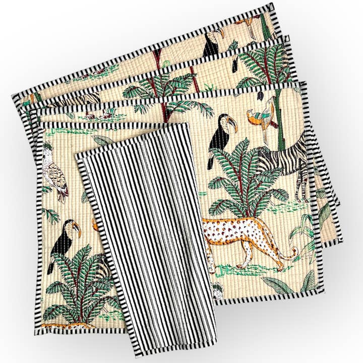 PACIFIC & ROSE TEXTILES - Wholesale Placemat - Placemats, Ivory Jungle, Set of 4 6