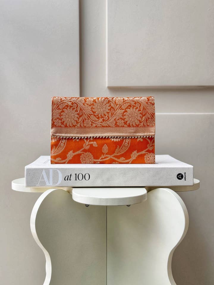 Orange Brocade Silk Purse for wholesale by Nandi Design Collective