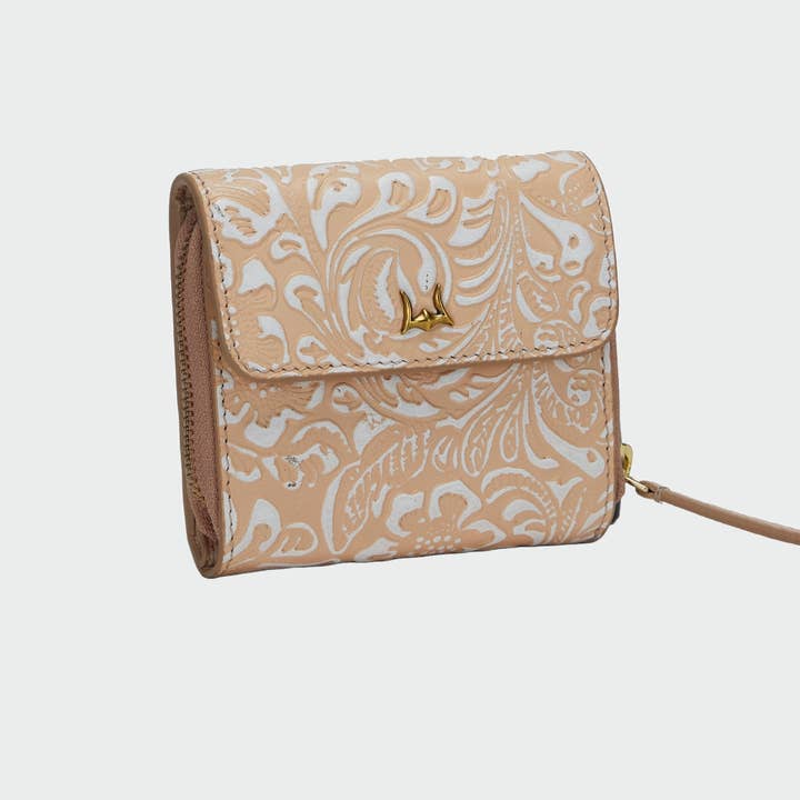 Loyal West Sophia Card Holder In Hand Finished Embossed Leather - White for wholesale by Myra Bag