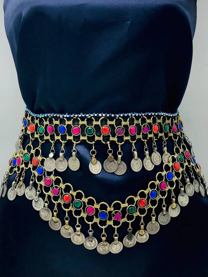 Afghan Kuchi Belly Dance Belt With Multicolor Glass Stones for wholesale by vintarust
